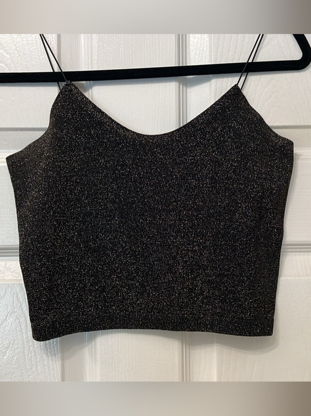 Dynamite Black Metallic Sparkle Cami Crop Top